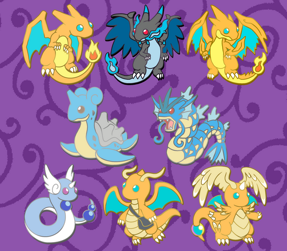 Powke Mons Red and Blue Dragon Pins - Generation I